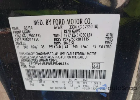 2014 Ford F-150 Platinum from USA, damaged, VIN 1FTFW1EF0EFB46284